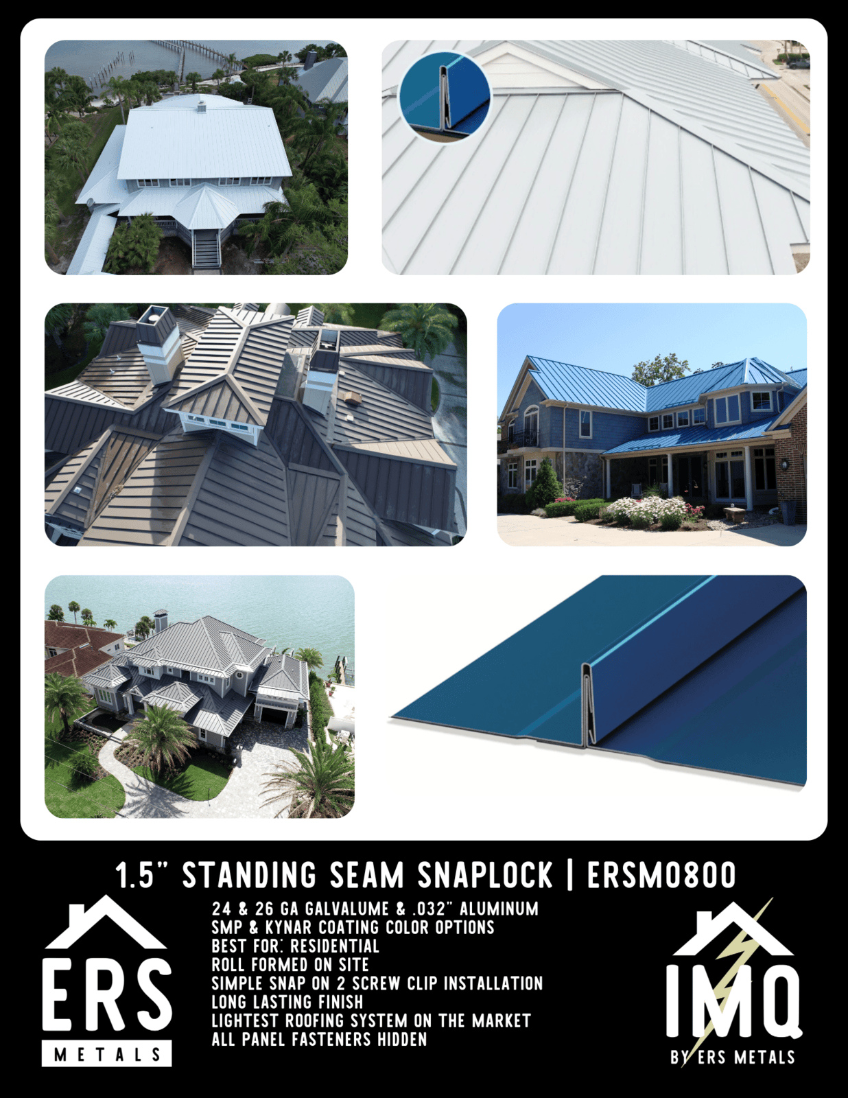 ERSM0800 1.5" standing seam clip installation metal roofing panel. get this metal roofing system now with Instant metal quote IMQ platform for fast and accurate quoting